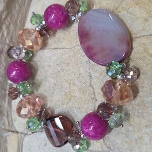 Purple pink agate and crystal bracelet